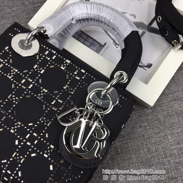 DIOR迪奧 原單系列Lady Dior mini 三格燙鑽 緞面鑲鑽戴妃包  zdo1145